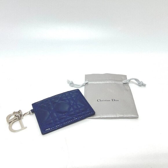 Dior Cannage Charm Flat Card Case Enamel / Leather blue - Picture 9 of 12